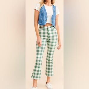 New Wrangler wrock 672 Gingham green Checkered Flare Jeans